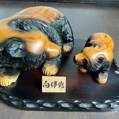 【昭和レトロ】北海道土産 熊親子の木彫り  白伊作