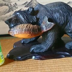 【熊 木彫り 鮭くわえ レトロ 木工 工芸品】