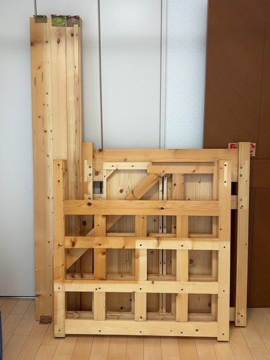 シングル　オール木製ロフトベッド　収納力大