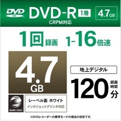 バーベイタム(Verbatim) 1回録画用 DVD-R CPRM 120分インクジェットプリンタ対応 ホワイト片面1層 1-16倍速 VHR12JP53SV4の画像