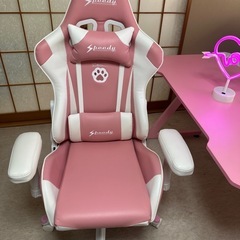 ゲーミングデスク チェア ピンク セットの画像