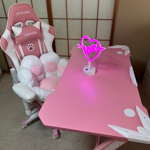 ゲーミングデスク チェア ピンク セット