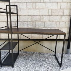 【美品・お届けも可能です】ラック付き一体型デスク ダークブラウン...