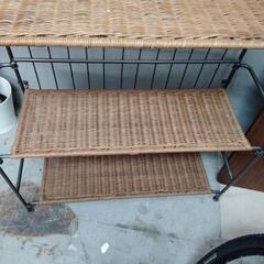 【値下げ！】mindart studio ラタンシェルフ 3段 金属フレーム 棚折りたたみ可 高さ113cm 幅85cm 奥行30cm フィリピン製 マインドアートの画像