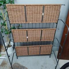 【値下げ！】mindart studio ラタンシェルフ 3段 金属フレーム 棚折りたたみ可 高さ113cm 幅85cm 奥行30cm フィリピン製 マインドアートの画像