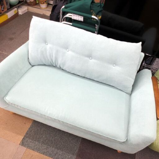二人掛け ソファ 幅132㎝ [ローソファにもなるコンパクトソファ] 奥行78×高さ78cm グリーン系 札幌 北20条店