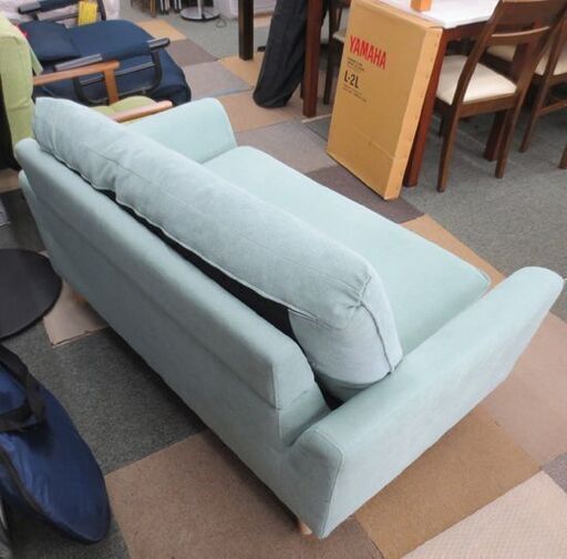 二人掛け ソファ 幅132㎝ [ローソファにもなるコンパクトソファ] 奥行78×高さ78cm グリーン系 札幌 北20条店