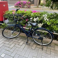 自転車　カゴ付き　変速ギア次　ブルー　青