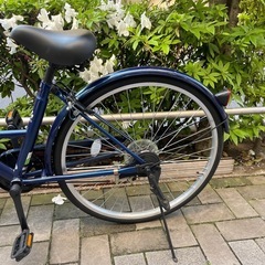自転車　カゴ付き　変速ギア次　ブルー　青の画像