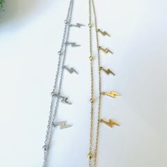 金属アレルギー対応 SS製 シンプル 二連 稲妻 ブレスレット(シルバー/18KGP)の画像