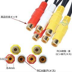 RCA2分配ケーブル 映像＆オーディオ RCA(オス)→RCA(メス)x2 40cm ビデオオーディオケーブル分配用 ２台表示 編集 車載モニター 業務 イベント等 COMON AV-Yの画像