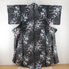 夏着物 単衣 絽 ポリエステル 洗える着物 夏用 小紋 花模様 ...