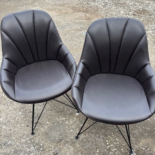 タンスのゲン レザー 回転式　ダイニングチェア 2脚セット ダークブラウン