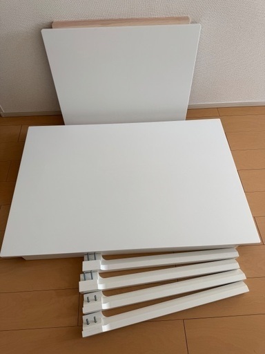 美品 イケア ホワイト 伸縮 ダイニングテーブルセット 4脚付きIKEA 4人