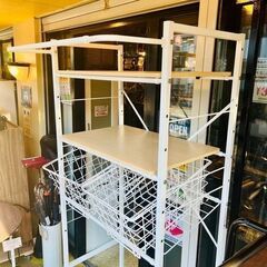 《売約済》【武蔵小山店】ランドリーラック 洗濯機ラック ランドリー収納 洗濯機収納 サニタリー収納 伸縮 収納棚 洗面所 脱衣所 洗濯物 収納 ホワイト　衣類収納の画像