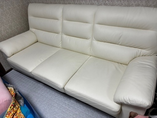 搬入しやすい　ヤマダオリジナル［3人掛］ソファ 「YS130012IV」幅209 合成皮革アイボリー