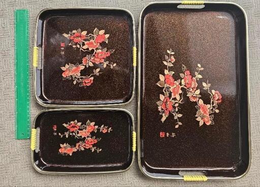 小傷有！時代黒漆に極上研ぎ出し椿結び柳蒔絵の小ぶり膳（検輪島塗蒔膳お盆お膳 小傷有！時代黒漆に極上研ぎ出し椿結び柳蒔絵の小ぶり膳（ - 工芸品
