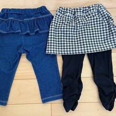 セラフ パンツ ズボン 80 ベビー フリル デニム調 ギンガムチェック 女の子の画像