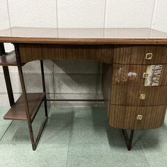木製 勉強机 学習机 書机 事務机 昭和レトロ 幅105cm×奥...
