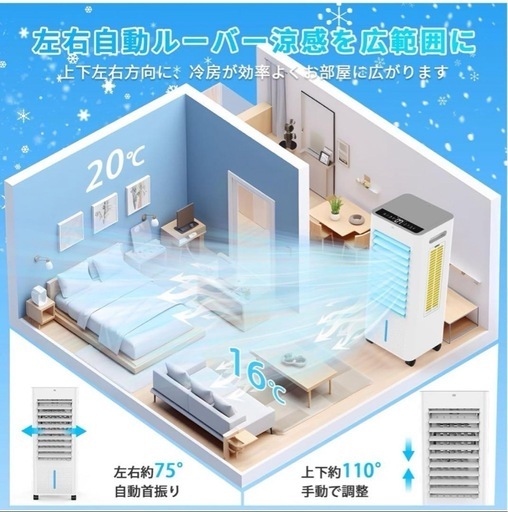 お取引中です！【未使用】冷風機 強力 最大7m 加湿 8L 空気清浄 リモコン付き マイナスイオン 白