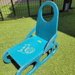 木製ソリ　レトロ手押し(青）の画像