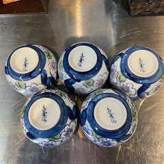 【引き取り限定】中古品　有田焼　波佐見焼　湯呑み　5個セット　ダミミツ葉花　茶器の画像