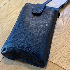 ブラックレザー スマホ&財布　ショルダーバッグの画像