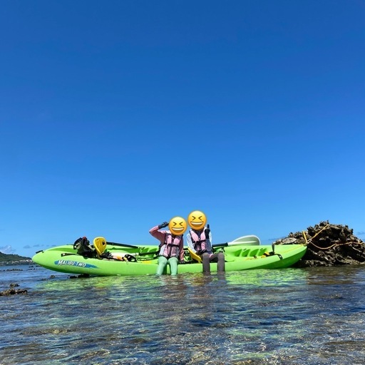 【売切れ】カヤック2〜3人乗り（パドル、背もたれ、ライフジャケット）