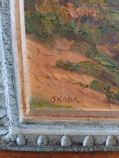 OKADA「精進湖」◆ヨット 湖 山 風景画◆近代洋画の巨匠 岡田三郎助？絵画 OKADA「精進湖」◇ヨット 湖 山 風景画◇近代洋画の巨匠 岡田