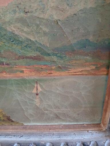 OKADA「精進湖」◇ヨット 湖 山 風景画◇近代洋画の巨匠 岡田