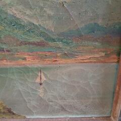OKADA「精進湖」◆ヨット 湖 山 風景画◆近代洋画の巨匠 岡田三郎助？絵画 OKADA「精進湖」◇ヨット 湖 山 風景画◇近代洋画の巨匠 岡田