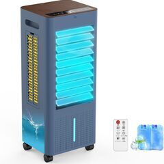 冷風機 強力 人気 冷風扇風機 冷風扇【1台4役・急速冷却・省エネ】 3方向で吸水し 強冷感UP 強力送風 工事不要 スポットクーラー 8L大容量タンク イオン発生 3つモード&3段階風量 静音 冷房LED液晶画面 自動首振り 24時間入・切タイマー 室内温度表示 水不足提示 氷入れ タッチ/リモコン付き キャスター搭載 移動便利 冷風機 強力 人気 空気清浄 猛暑対策 スポットエアコン ブルー