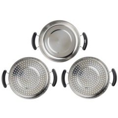 決まりました）パール金属　ワコートレーディング ステンレス製 ガラス 蓋 付3段 蒸し器 30cm(目皿付)の画像