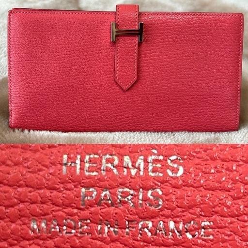 美品エルメスHERMÈSベアンスフレロングウォレット二つ折り長財布フランス製本革