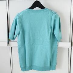 刺繍入りミントグリーン半袖ニットの画像