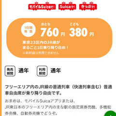 値下げ中　JR東日本　都区内パス　大人1枚　子ども2枚　本日、新宿夕方19時頃までに受け渡し　夕方から終電まで使用可能の画像