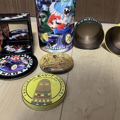 空き缶まとめ USJ マリオカート缶 風月堂 古代エジプト展缶 ハロウィン入れ物 アロマミニライトの画像