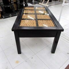 アジアン センターテーブル 幅90×奥行50×高さ38cm 引き出し付き ガラストップ ローテーブル 座卓 和家具 苫小牧西店の画像