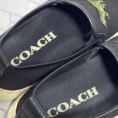 コーチ COACH G3766 スリッポン REXY CAPSULE レキシースリッポン 恐竜ワッペン キャンバス チャームメンズ 靴 25.5ブラック 黒の画像