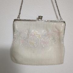 ビーズ刺繍和装バッグ　白の画像