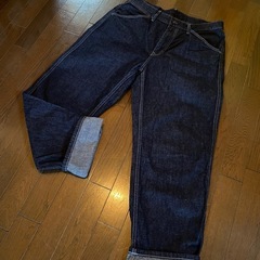 美品濃紺未使用近いUNIQLOワイドフィットワークカーゴペインターデニムジーンズパンツジーパンルーズシルエットテーパードストレートの画像