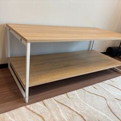 【直接引き取り歓迎】ローテーブル 木目×ホワイトアイアン モダンデザイン／収納棚付き 美品！の画像