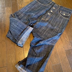 美品濃紺サルエルデニムジーンズパンツジーパンワークカーゴペインタ...