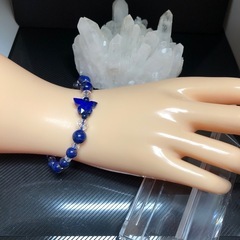 ラピスラズリ 天然石 64面カット水晶  約6㎜ 蝶々ブレスレットの画像