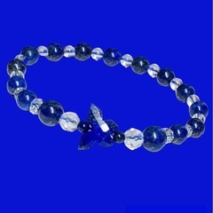 ラピスラズリ 天然石 64面カット水晶  約6㎜ 蝶々ブレスレットの画像