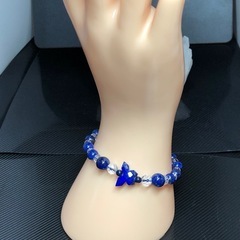 ラピスラズリ 天然石 64面カット水晶  約6㎜ 蝶々ブレスレットの画像