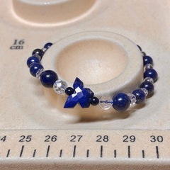 ラピスラズリ 天然石 64面カット水晶  約6㎜ 蝶々ブレスレットの画像