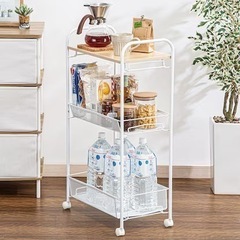 キッチンワゴン 幅26cm(木目 W260 ホワイト)の画像