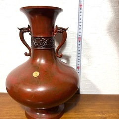 真峰作 高岡銅器 工芸品 花瓶 壺 真鍮製 レトロ 銅器 アンティーク 置物の画像