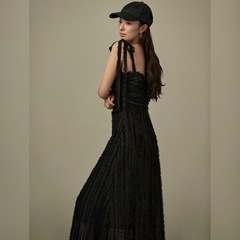 ♡ FRAY I.D フリンジキャミワンピース / BLK 0 ♡の画像